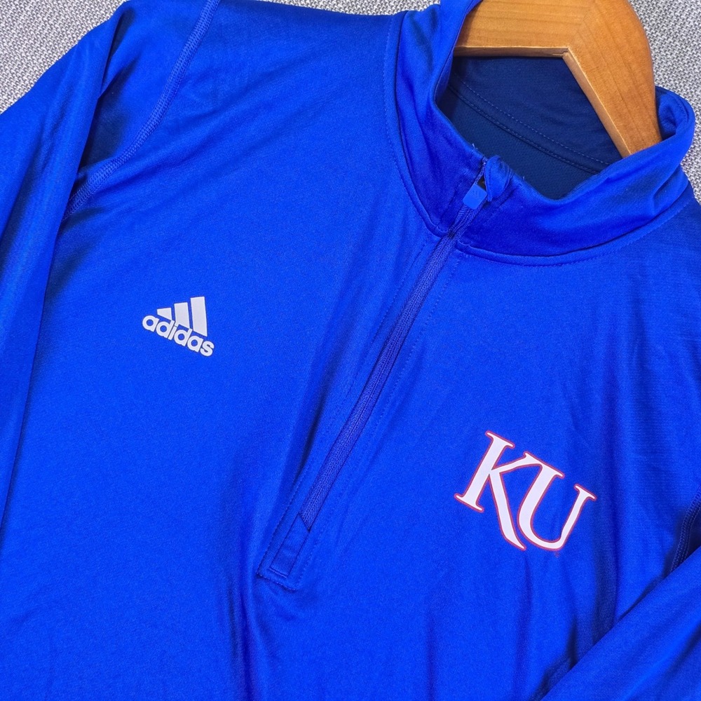 KU Kansas Jayhawks x Adidas Half Zip Pullover Mens Large Blue Aeroready NCAA